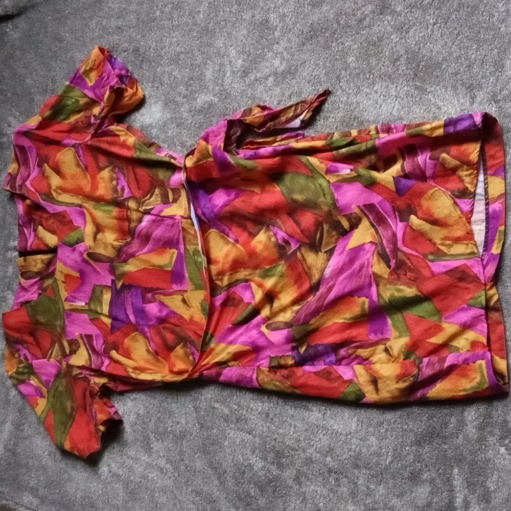 Vintage 80s abstract bright geometric wrap dress